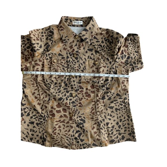 Susan Bristol Womens Leopard Print Safari Button-Up Top With Belt - Picture 6 of 9